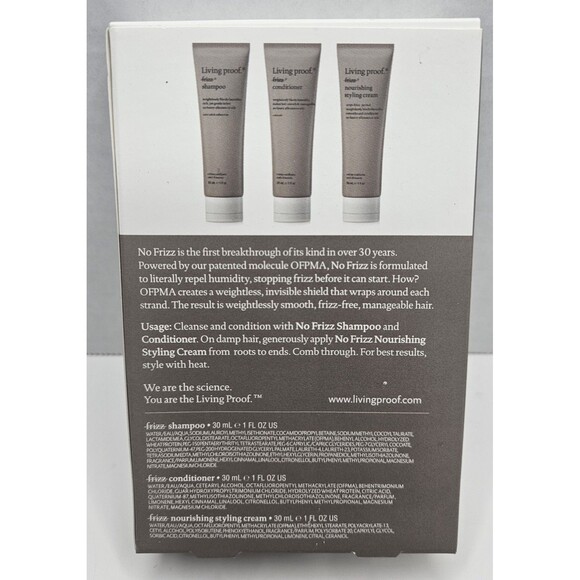 LIVING PROOF No FRIZZ Travel Set 3pc 1 OZ Styling Cream Shampoo Conditioner NIB - Picture 2 of 3